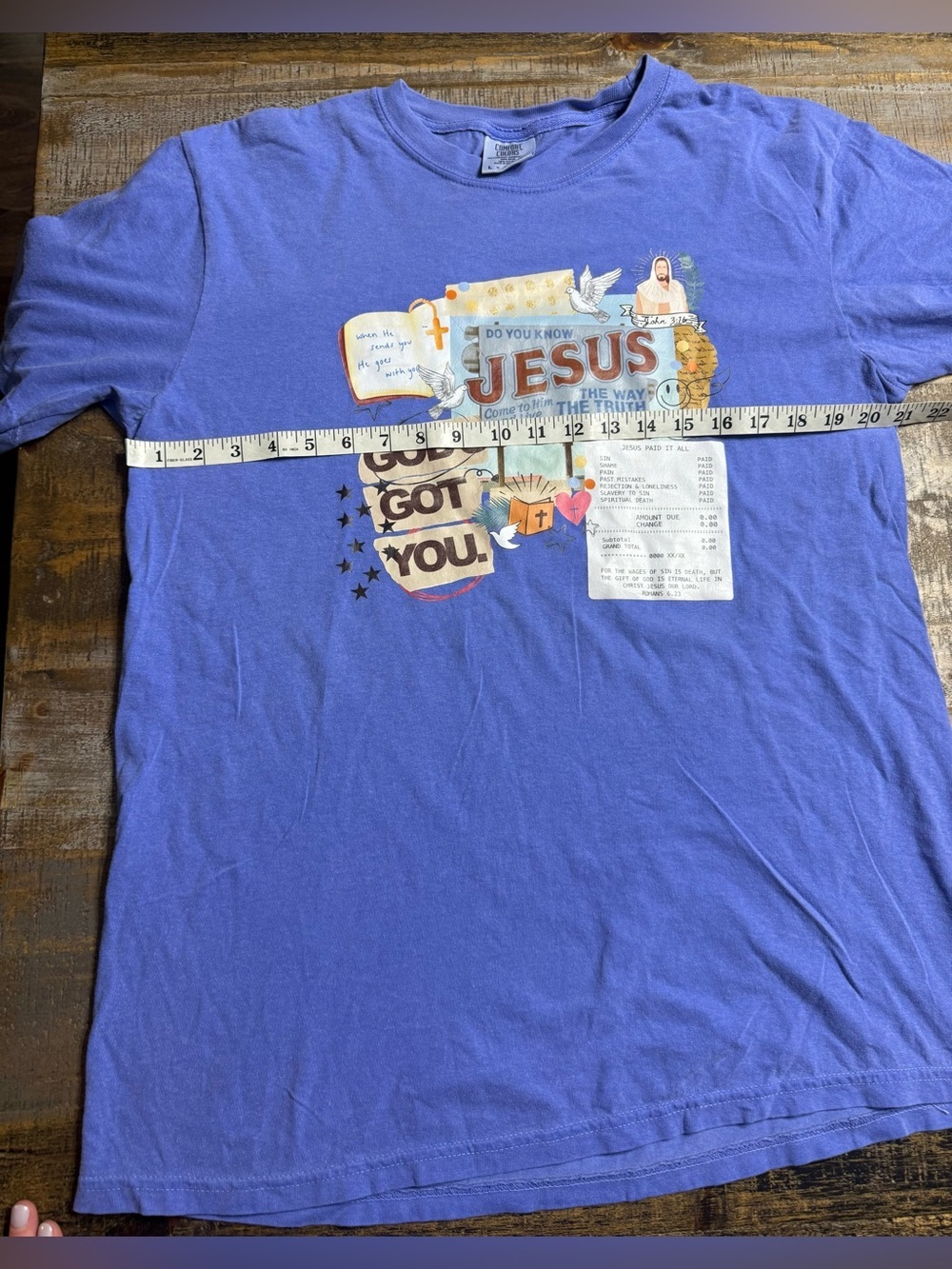 Comfort Colors Blue Christian Graphic Tee - "God's Got You" - Picture 5 of 6